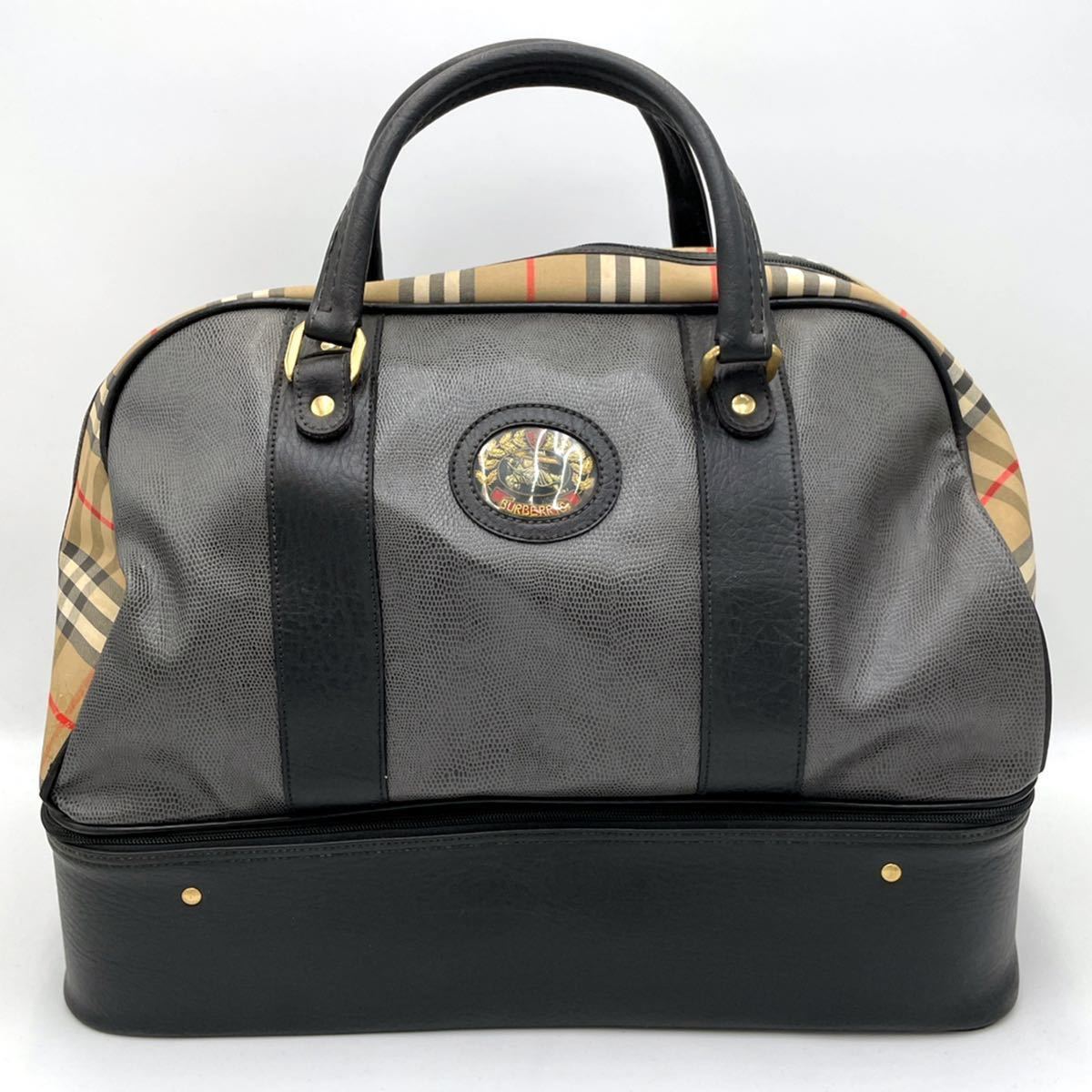 【訳あり格安】 BURBERRY バーバリー ゴルフバッグ ノバチェック シャドーホース レザー ボストンバッグ レザー キャンバス ヴィンテージ