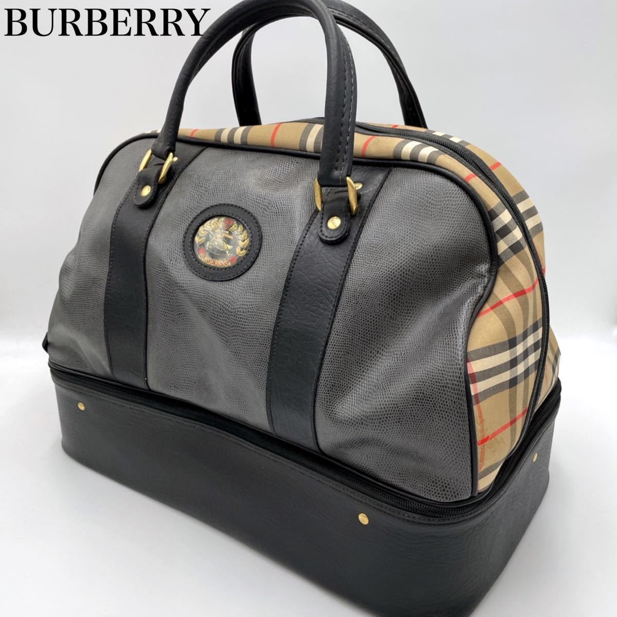 【訳あり格安】 BURBERRY バーバリー ゴルフバッグ ノバチェック シャドーホース レザー ボストンバッグ レザー キャンバス ヴィンテージ