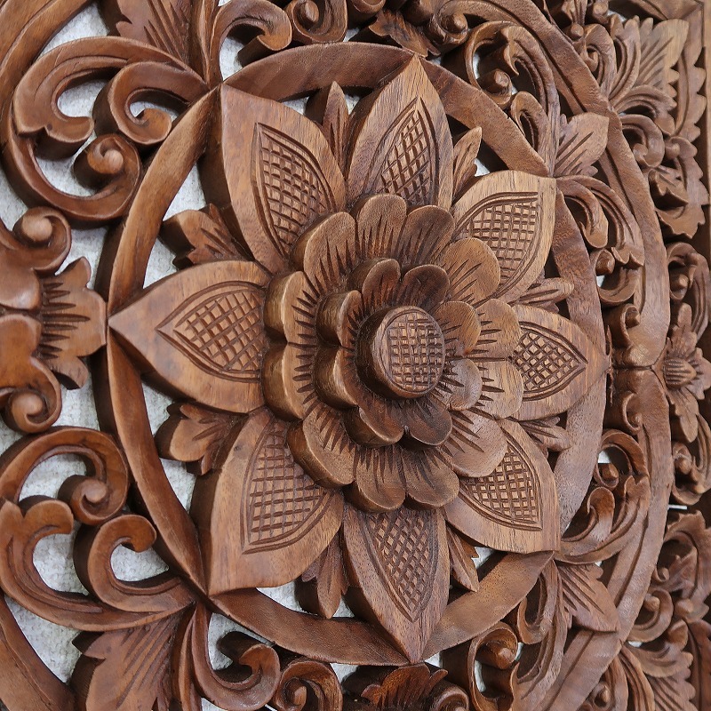  flower. tree carving. ornament relief 60X60 swirl natural wood [ ornament tapestry wall decoration wall art tree carving sculpture ]YSA-050783