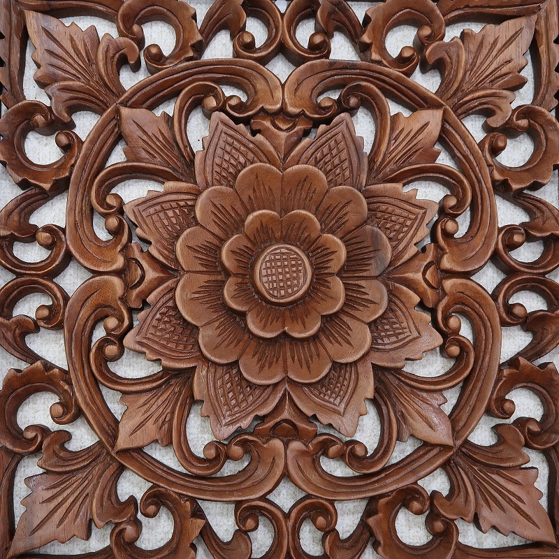 花の木彫りの壁掛けレリーフ 40X40 スワール無垢材 【壁掛け 花の木彫りの壁掛けレリーフ 40X40 スワール無垢材 【壁掛け