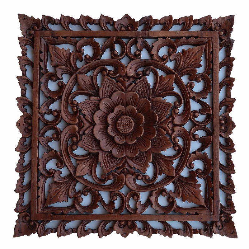 花の木彫りの壁掛けレリーフ 40X40 スワール無垢材 【壁掛け 花の木彫りの壁掛けレリーフ 40X40 スワール無垢材 【壁掛け