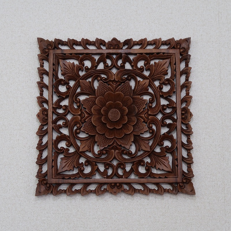花の木彫りの壁掛けレリーフ 40X40 スワール無垢材 【壁掛け 花の木彫りの壁掛けレリーフ 40X40 スワール無垢材 【壁掛け