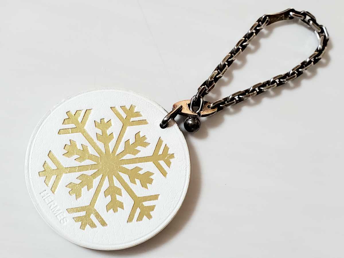 HERMES Hermes snow crystal snow. crystal charm key holder white leather silver | Gold 925 chain 