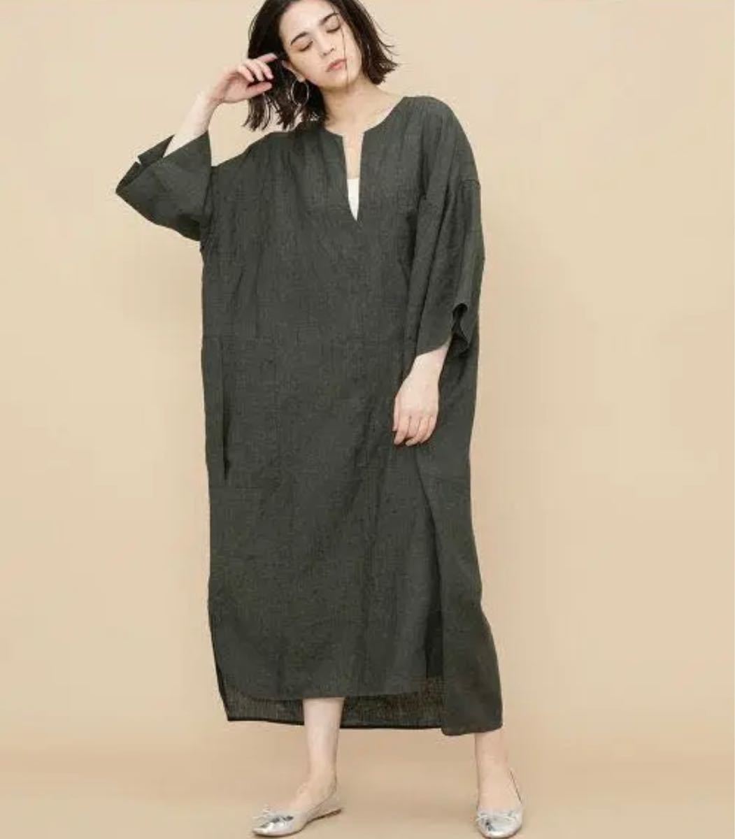 TICCA ティッカ キーネックワンピース リネン グリーン
