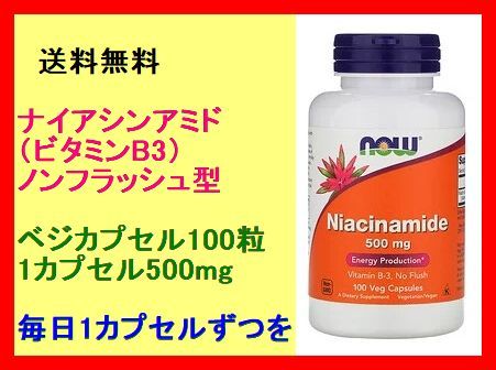 ナイアシンアミド ビタミンB3 サプリメント 健康食品 ノンフラッシュ型 1粒500mg 100ベジカプセル（100日分) Now Foods_画像1