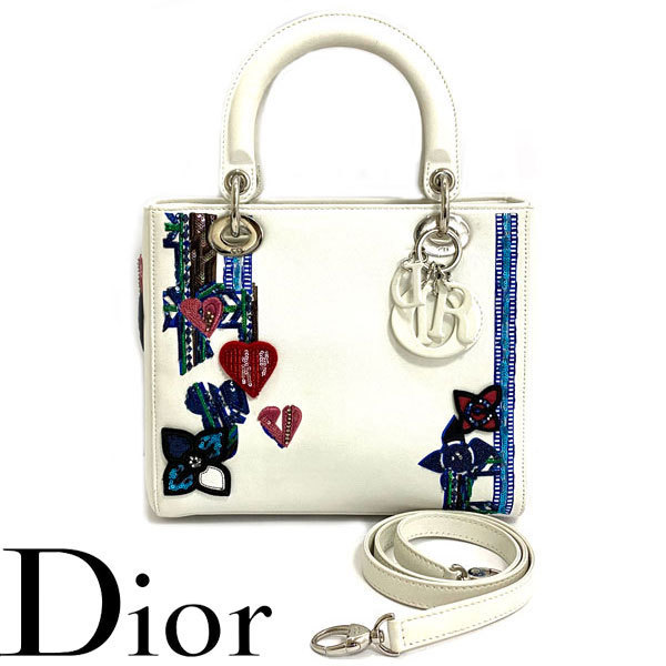 【中古】 Chiristian Dior クリスチャンディオール レディディオール ホワイト ハンドバッグ ショルダーバッグ スパンコール 4220607