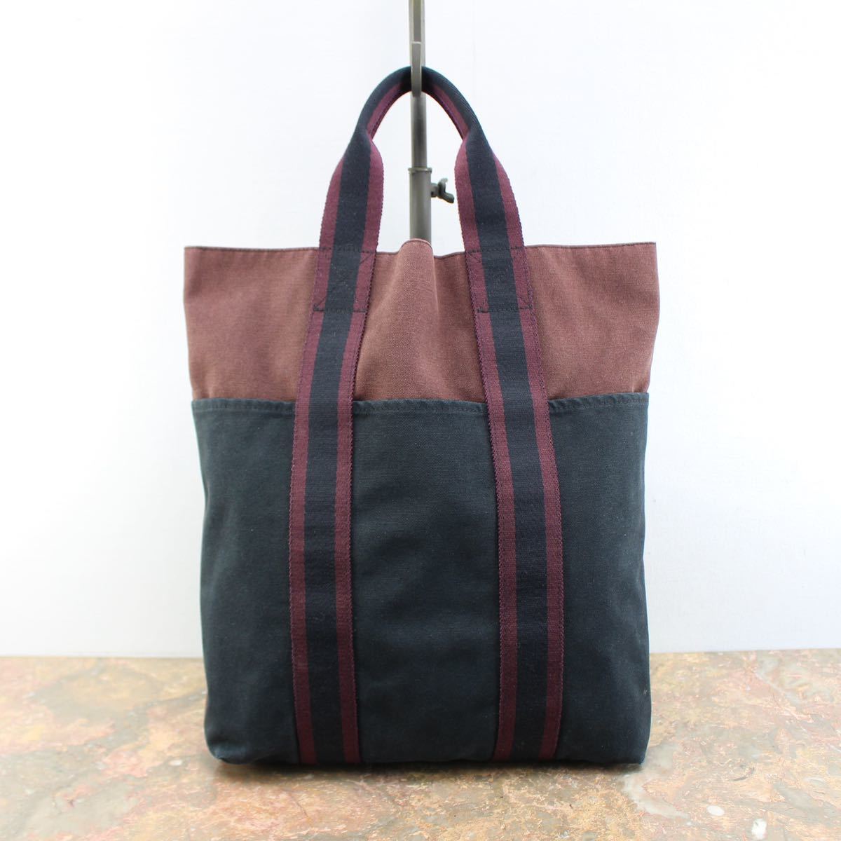 HERMES BICOLOR DESIGN CANVAS HAND BAG MADE IN FRANCE/エルメスフールトゥバイカラーキャンバスハンドバッグ