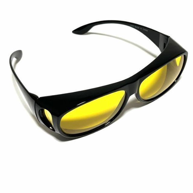 オーバーサングラス　偏光レンズ UVカット 花粉 飛沫 対策 メガネの上　イエロー　オシャレ　視認　夜間　ドライブ　車
