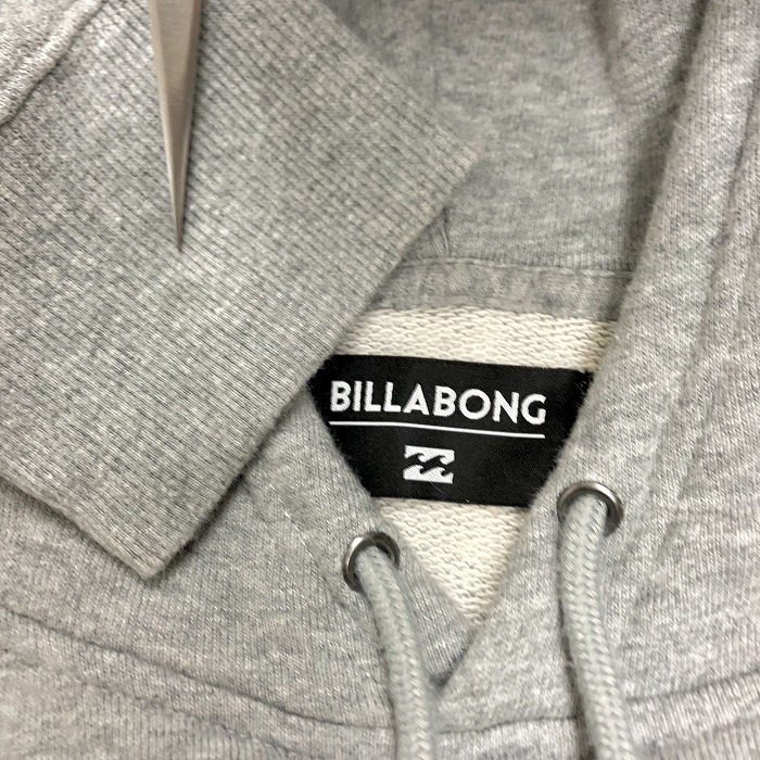 BILLABONG Billabong XL men's sweat pull over cut and sewn reverse side wool large largish both sides Logo embroidery britain character character long sleeve cotton 100% Heather gray 