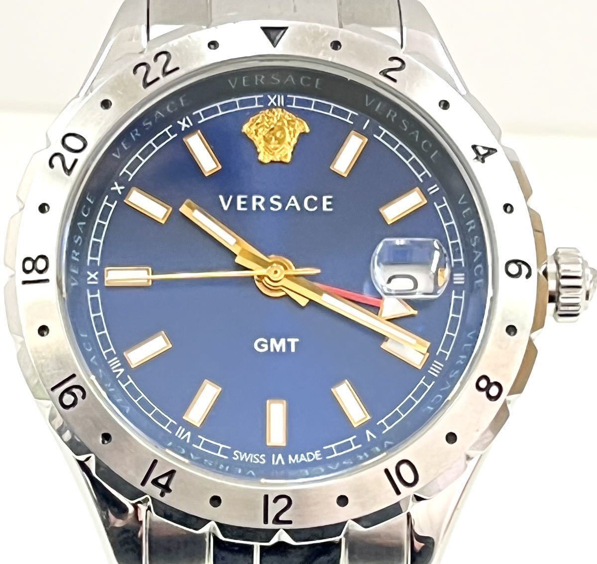 経典 ベルサーチ GMT VERSACE ブランド腕時計 稼働品 クオーツ メンズ