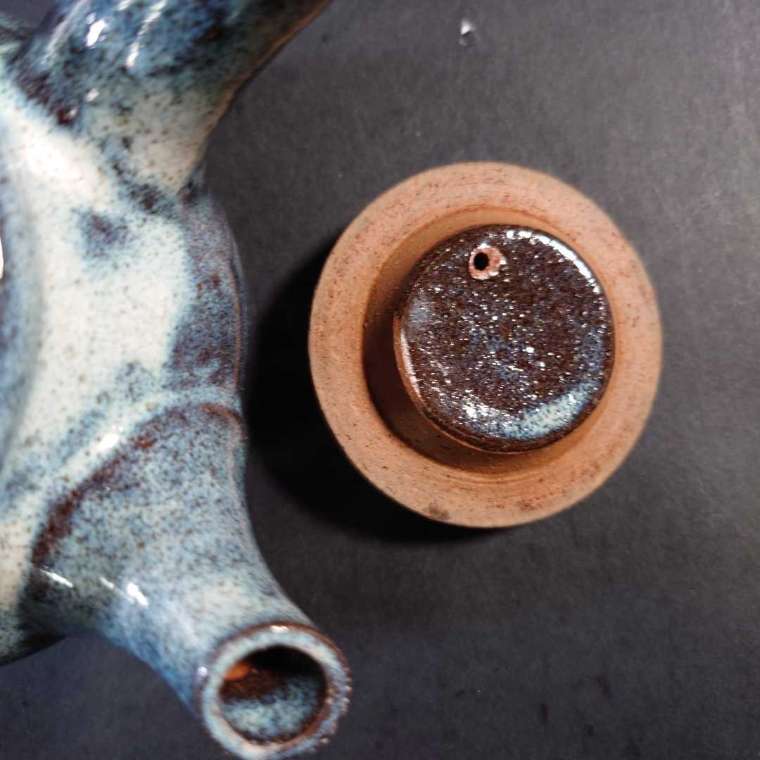 煎茶道具 常滑焼 小西洋平作 泥心彩 練込 横手急須 茶注 共箱 D R4476