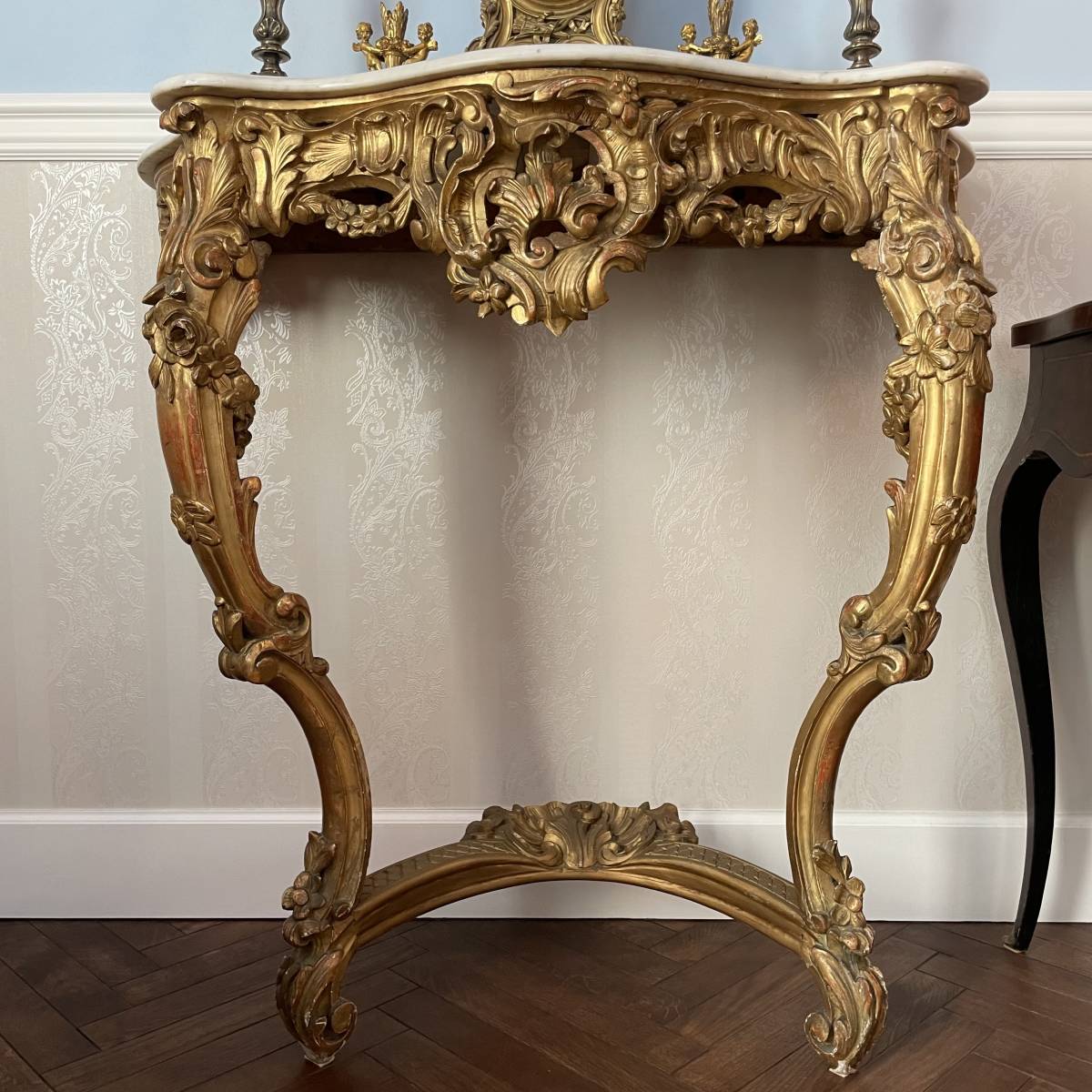 フランスアンティーク コンソールテーブル　ルイ15世様式　アンティークテーブル　アンティーク家具　サイドテーブル　ロココ様式　19世紀
