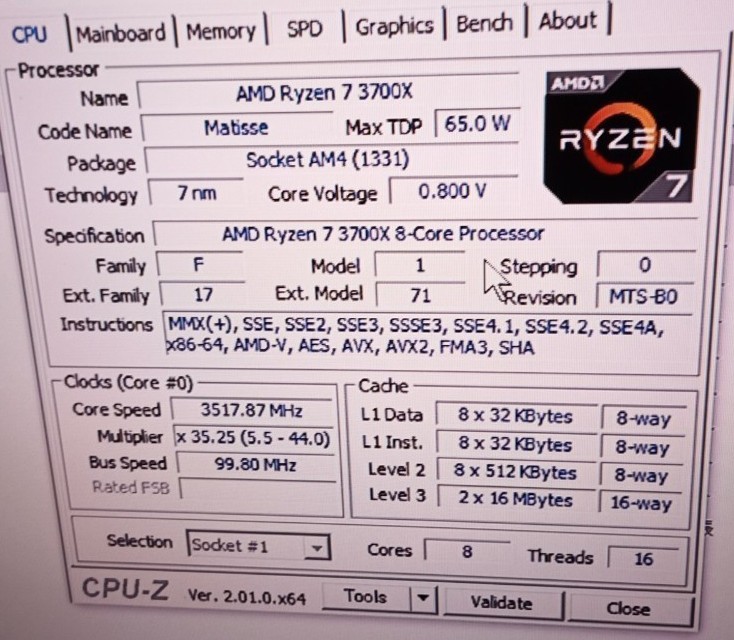 Ryzen7 3700x AMD 純正ファン付属 Ryzen7 3700x AMD 純正ファン付属