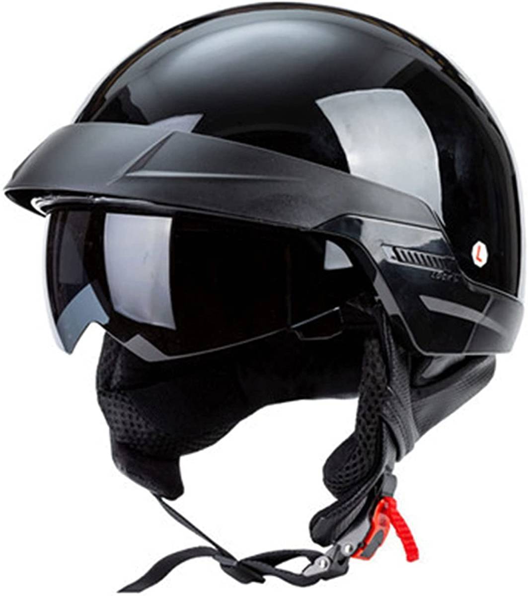 人気 軽量 ハーフヘルメット オートバイヘルメットレトロ ハーフ ジェット 半キャップ バイクヘルメット 男女兼用 ４色 艶ブラック XL