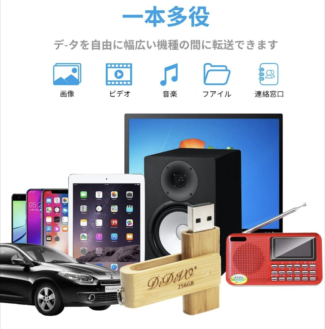 USBメモリ 256GB USB 2.0対応 フラッシュドライブ 小型 軽量 回転式 高速データ転送 