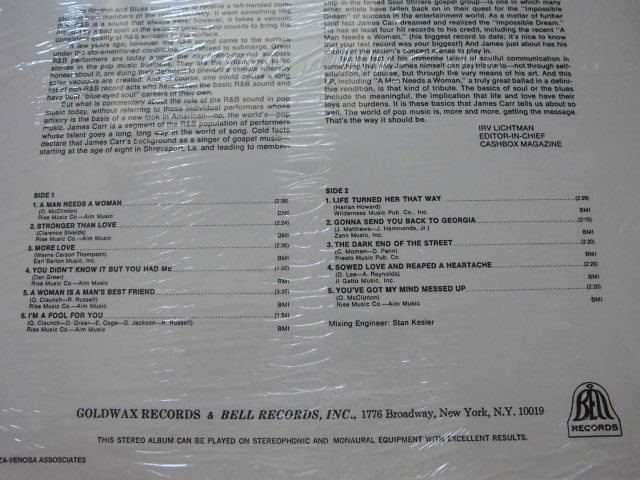 新品未開封 / James Carr / A Man Needs A Woman /Goldwax Records GW 3002 2001, リイシュー /Quinton M. Claunch, Rudolph V. Russell_画像3