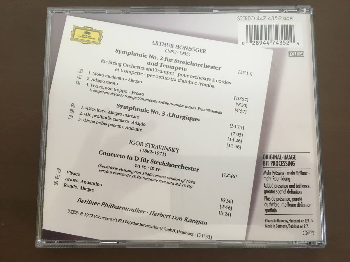 CD/HONEGGER：SYMPHONIEN NR.2＆3 ”LITURGIQUE" ETC.　BERLINER PHILHARMONIKER　KARAJAN/【J3】 /中古_画像2