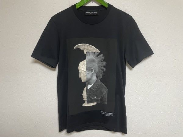 超希少 NEIL BARRETT ニールバレット プリント Tシャツ 黒 ブラック XS Hybrid Mohawk God Tee 20AW PBJT793B-P508S_画像1