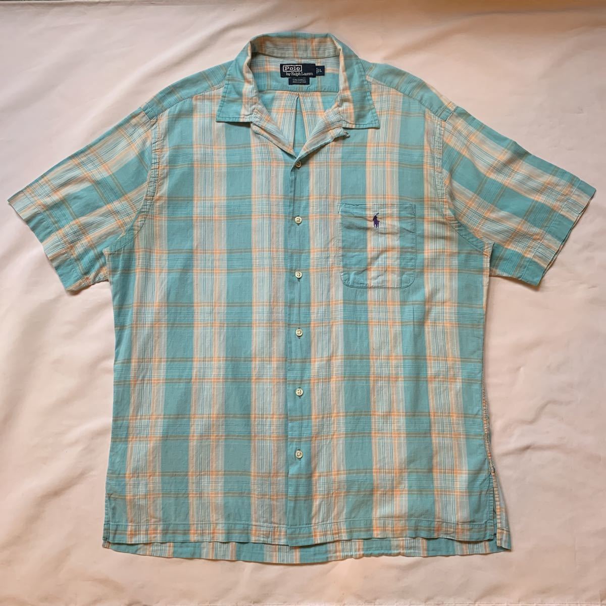 90s Ralph Lauren PLAID OPEN COLLAR SHIRT CALDWELL ラルフローレン チェックシャツ オープンカラーシャツ 開襟シャツ 80s 送料無料_画像2