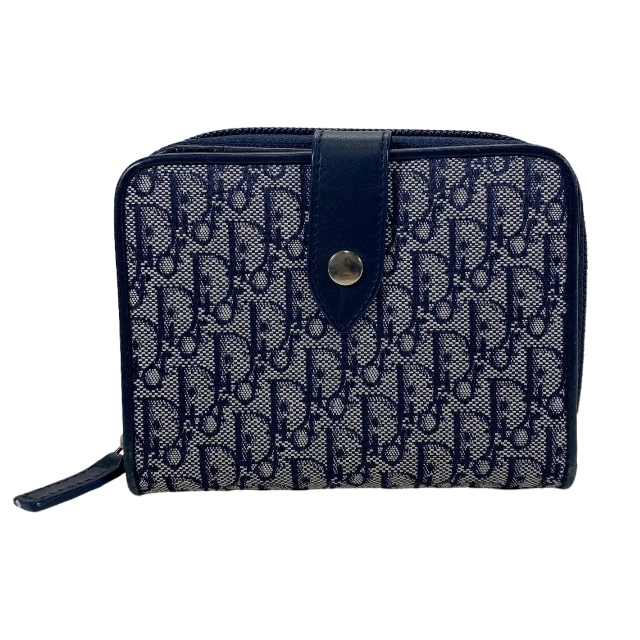 Christian Dior クリスチャン ディオール トロッター 財布 二つ折り財布 ファスナー レザー ブルー ロゴ ラウンドファスナー