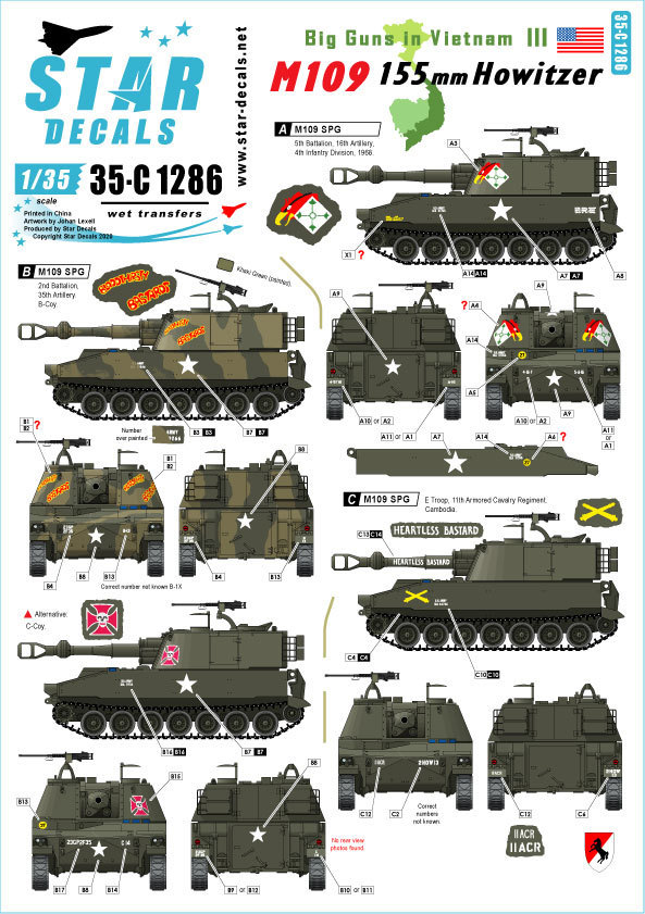  Star decal 35-C1286 1/35 big gun z in Vietnam # 3. self-propelled artillery M109 155mm self-propelled artillery.