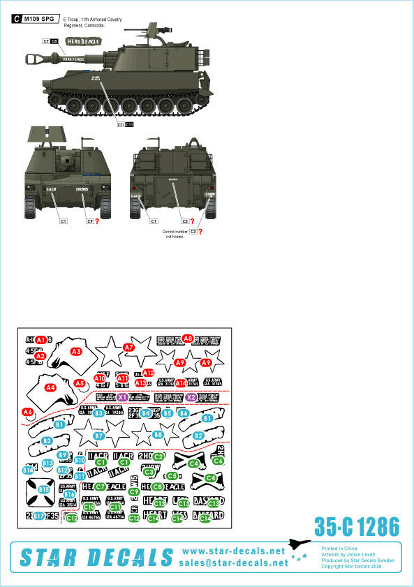  Star decal 35-C1286 1/35 big gun z in Vietnam # 3. self-propelled artillery M109 155mm self-propelled artillery.