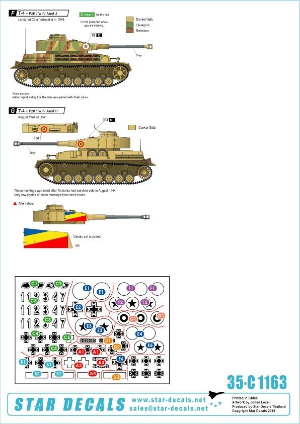 スターデカール 35-C1163 1/35 Axis Tank mix # 2. Romanian tanks in WW2, Pz III Ausf N, Pz IV Ausf G / H / J, and R-35._画像3