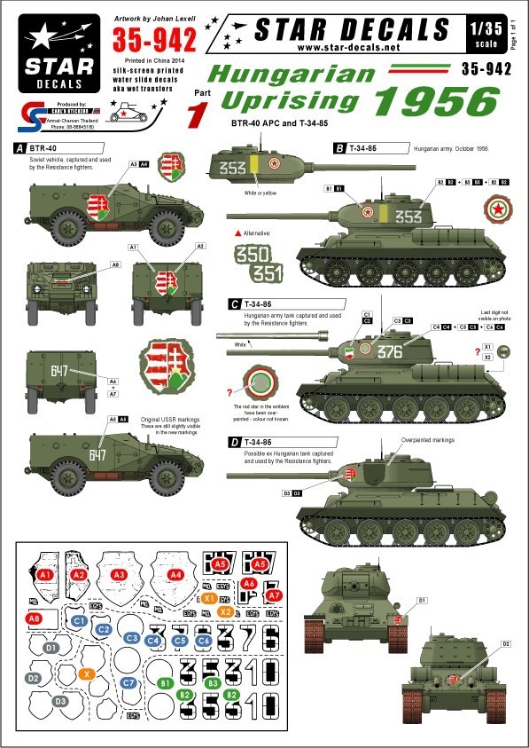スターデカール 35-942 1/35 ハンガリー動乱 1956 #1 T-34-85, BTR-40 APC_画像1
