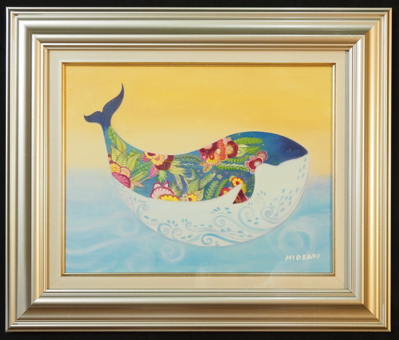 ◇ 動物像 鯨／クジラ 日本 静物画 F6号 額装付き ジミー大西 中古画作