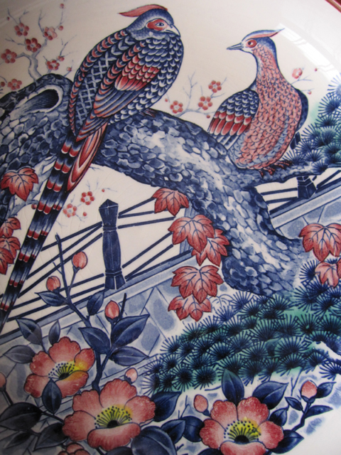 昭和 レトロ　大皿　盛り皿　果物皿　松 　梅　椿　孔雀　クジャク　鳥　和食器　_画像2