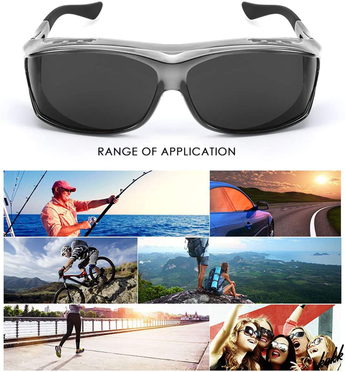 【メガネの上から装着】 オーバーサングラス 偏光グラス UV400 パノラマデザイン 日焼け防止 サイクリング ドライブ ランニング グレー
