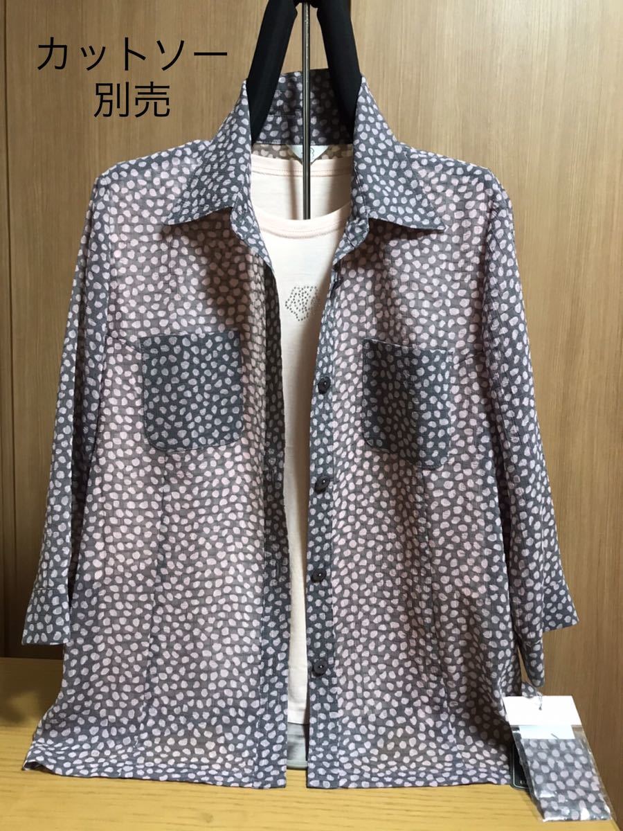 [新品] 激安・在庫処分　L レディースブラウス　ミセス婦人ブラウスジャケット　7分袖　ゆったりサイズ　日本製　ピンクドット花柄