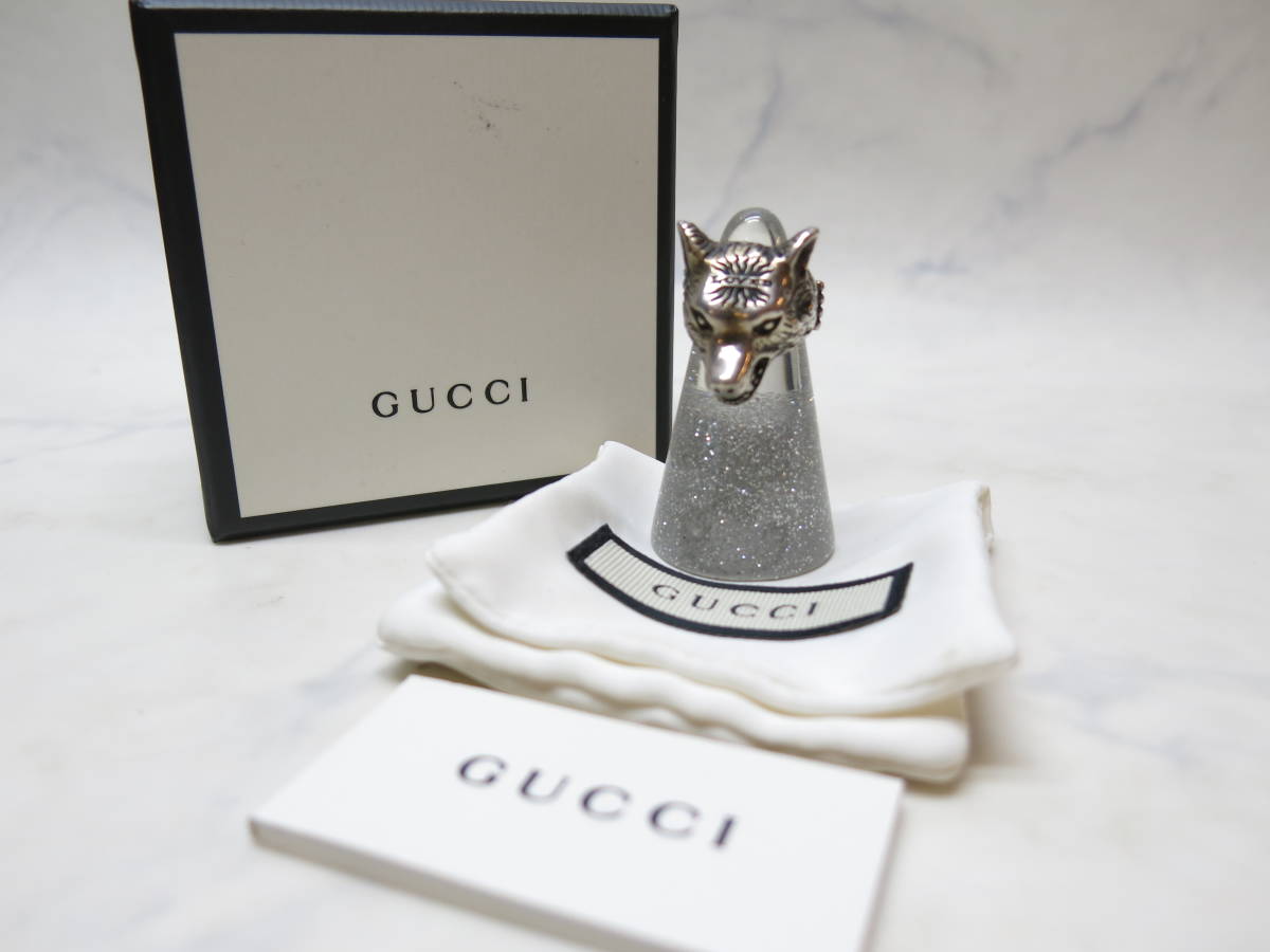 箱付 GUCCI グッチ アンガーフォレスト ウルフヘッド シルバー リング-