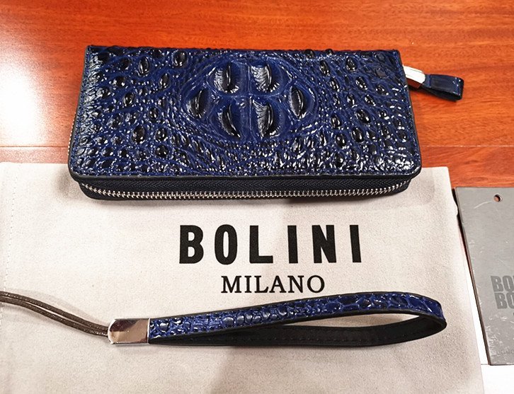 24700円 世界有名な BOLINI ボリニ 最上級牛革 クロコダイル ラウンド ...