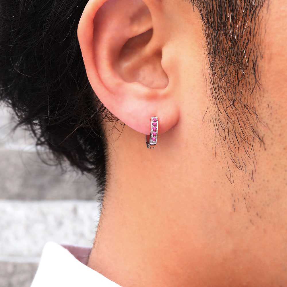  hoop earrings men's earrings platinum birthstone 7 month ruby one-side ear soft hat smaller 