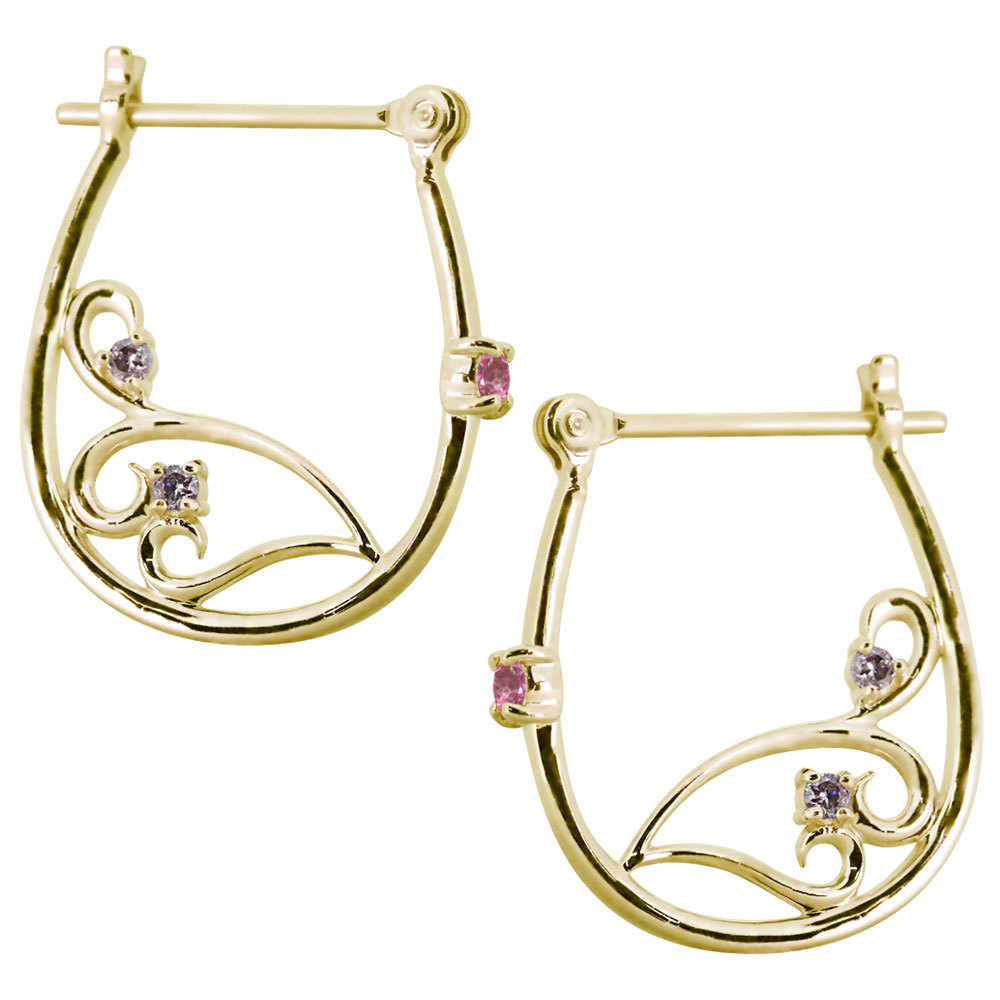 当店在庫してます! 18金 ピアス クロッシングピアス ハート 唐草