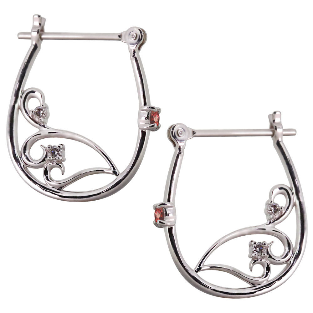 ピアス レディース フープピアス プラチナ ガーネット クロッシング ...