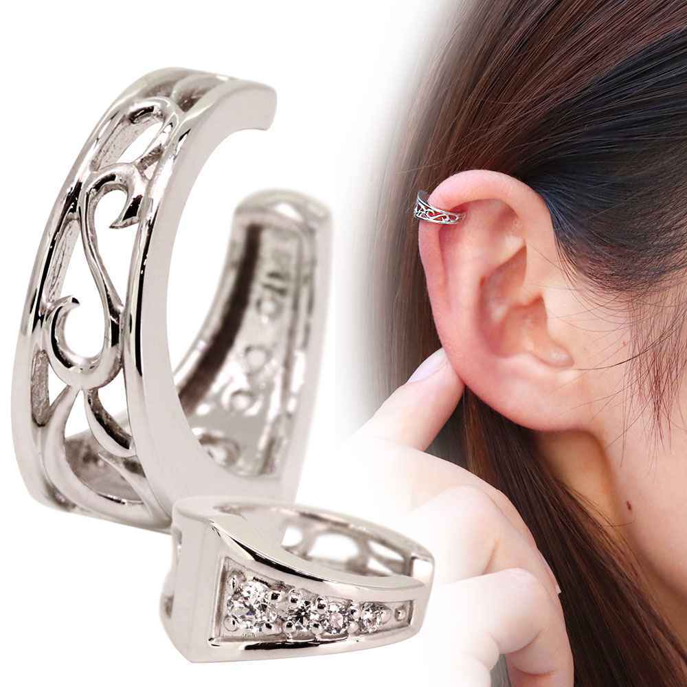 Ear Cuff 2way Reversible For One Ear Women's Ear Cuff Aragus Diamond Silver