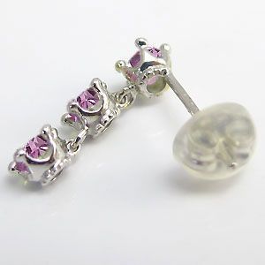 トリロジーピアス 王冠 ピンクサファイア プラチナ ピアス フリンジ