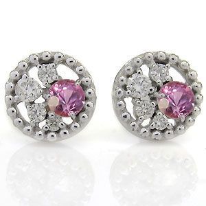 プラチナ ピンクサファイア ピアス ミル打ち ピアス クリスマス ...