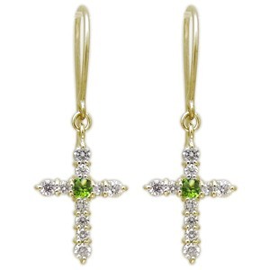 ペリドット ピアス クロス フックピアス K18 レディース