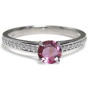 ピンクトルマリンリング ハーフエタニティー リング 大粒 18K 指輪