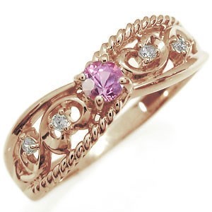 婚約指輪 安い エンゲージリング ピンクサファイア リング K18 アラベスク リング_画像1