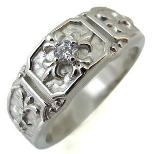 ダイヤモンドリング クロス メンズ リング 百合の紋章 10金 指輪