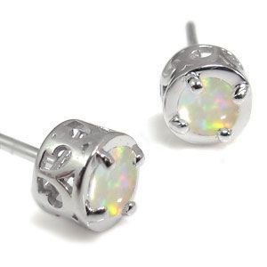 プラチナ ピアス 一粒 オパール シンプル 唐草 ピアス クリスマス ポイント消化