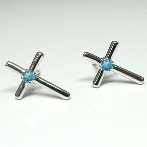 ブルートパーズメンズピアス クロス 10金