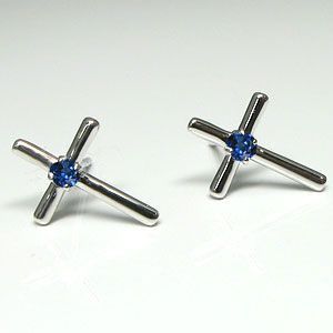  sapphire men's earrings Cross platinum Christmas Point ..