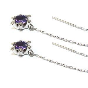 ピアス K18 一粒 雪の結晶 アメジスト フリンジ ピアス ピアス ...