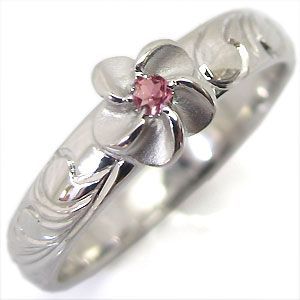 レリーフ ピンクトルマリン リング ハワイアンジュエリー リング K18ゴールドリング ピンキーリング