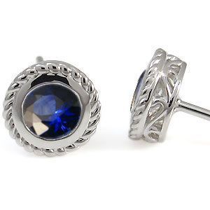 メンズピアス サファイア 唐草 一粒 K18 シンプル メンズピアス